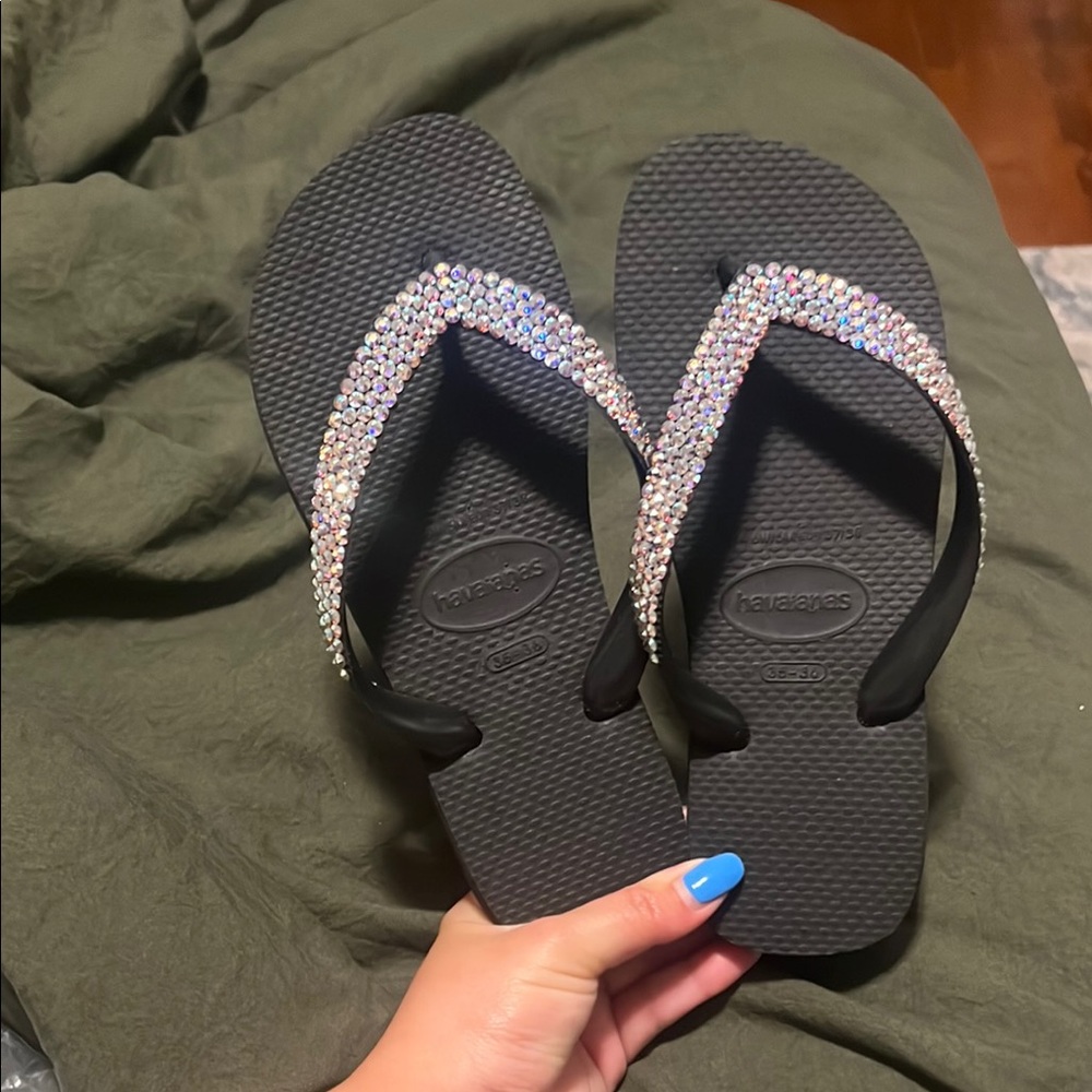Havaianas Black and Silver Sandals with Sparkling Straps
